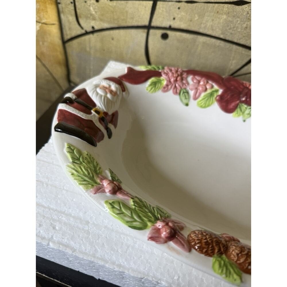 Publix Christmas‎ Serving Bowl Santa Poinsettia Holiday Platter 12" In Box - Picture 5 of 13